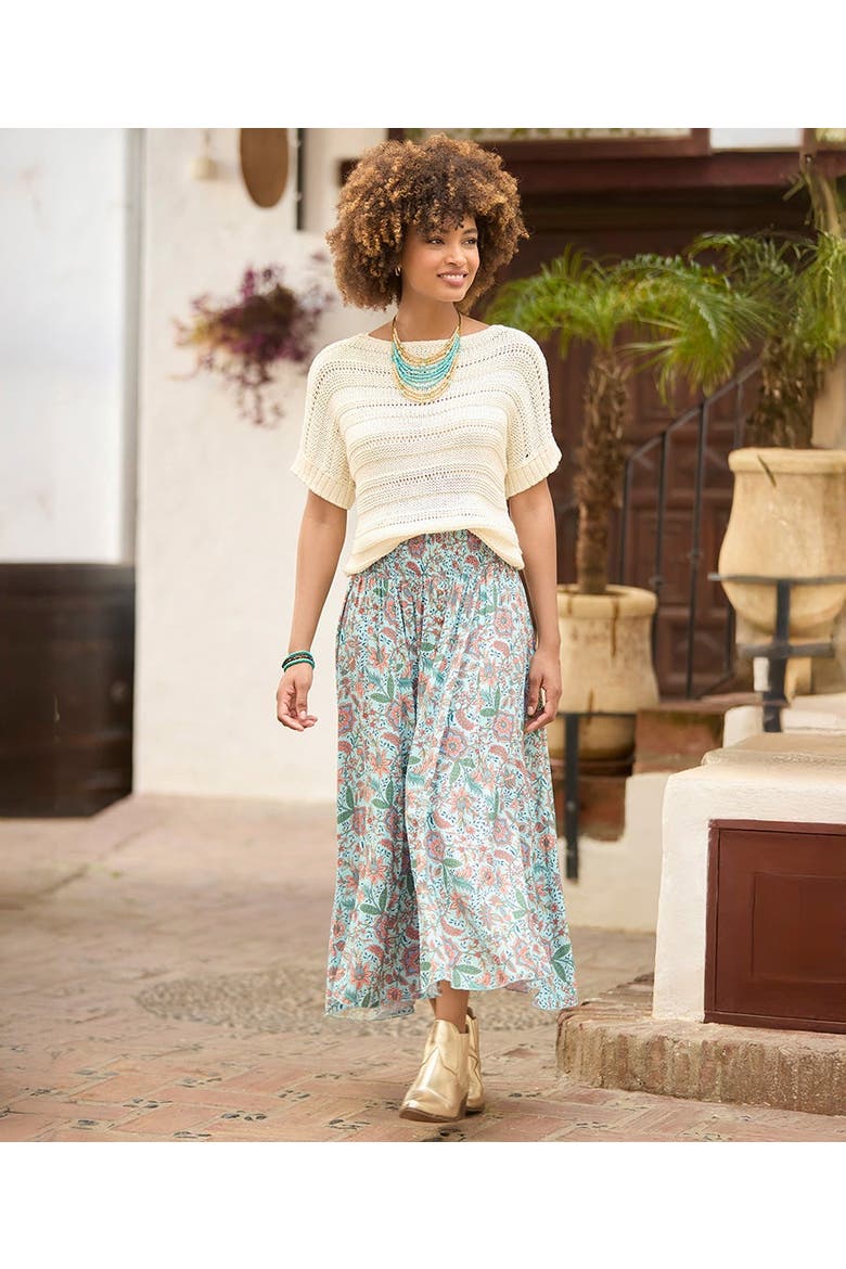 Slit Smocked Maxi Skirt, Main, color, AQUA DITSY FLORAL