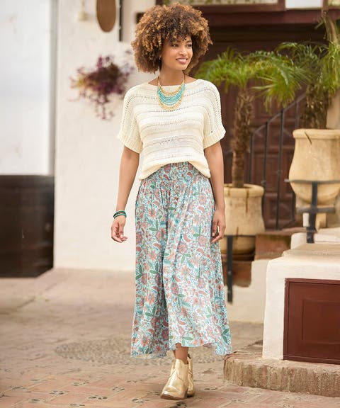 Slit Smocked Maxi Skirt