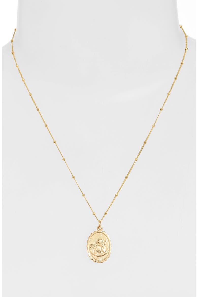 Argento Vivo Oval Angel Coin Pendant Necklace, Alternate, color, GOLD