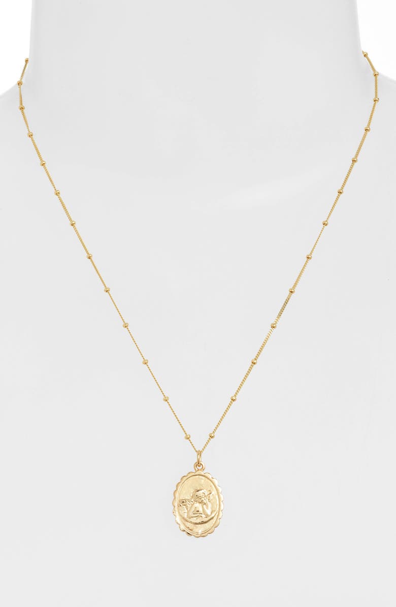 Argento Vivo Sterling Silver Argento Vivo Oval Angel Coin Pendant Necklace, Alternate, color, 