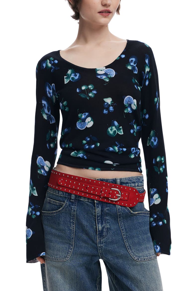 Print Rib Top, Main, color, BLACK