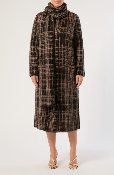 Teiera Plaid Long Cardigan & Scarf Set