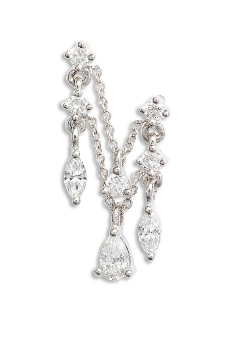 Multi Diamond Chain Orbital Earring, Main, color, WHITE GOLD/ DIAMOND