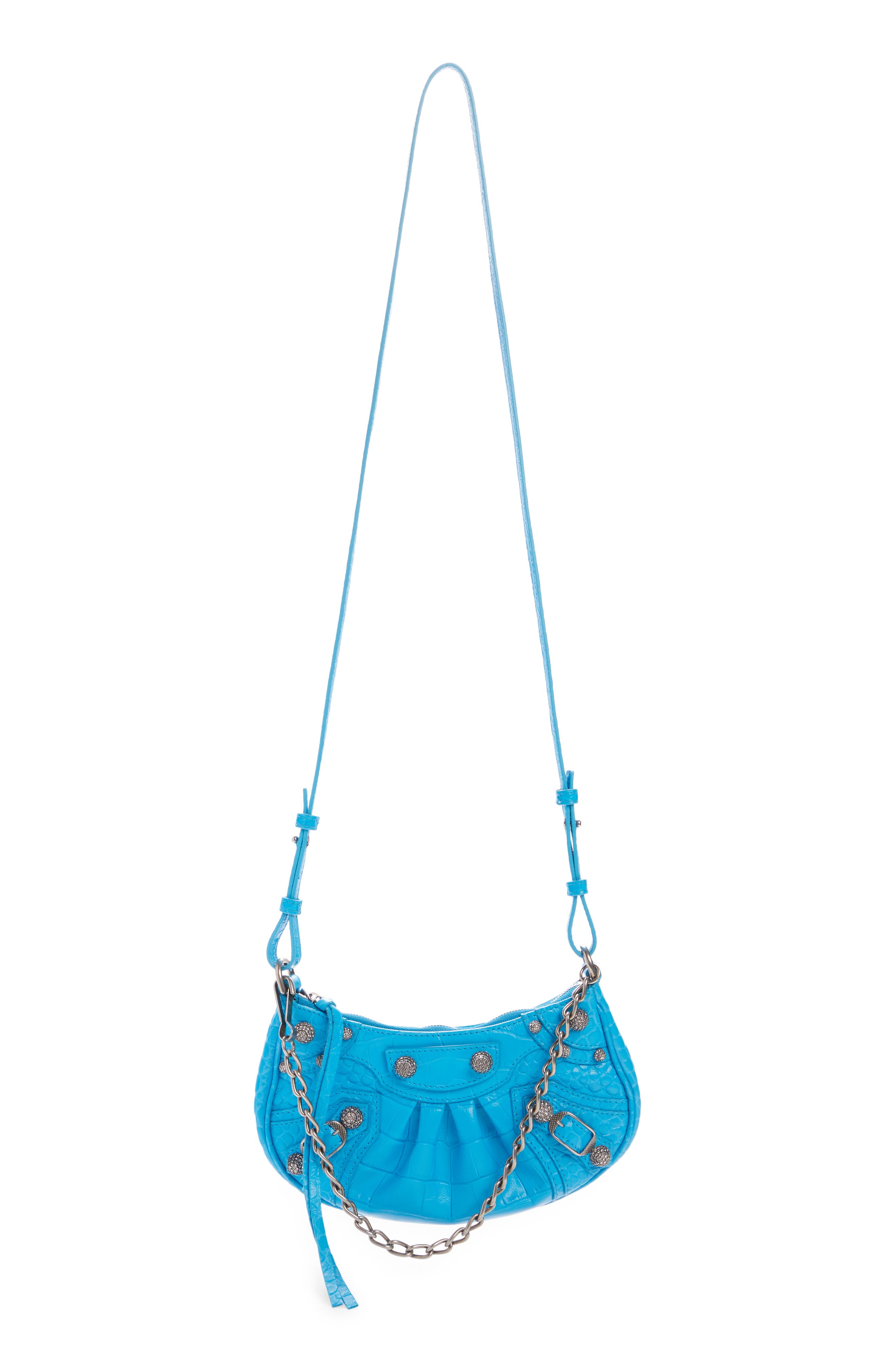 Mini Le Cagole Leather Crossbody, Alternate, color, CYAN