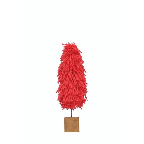 Fabric Yarn Tree with Wood Block Base, Pink
