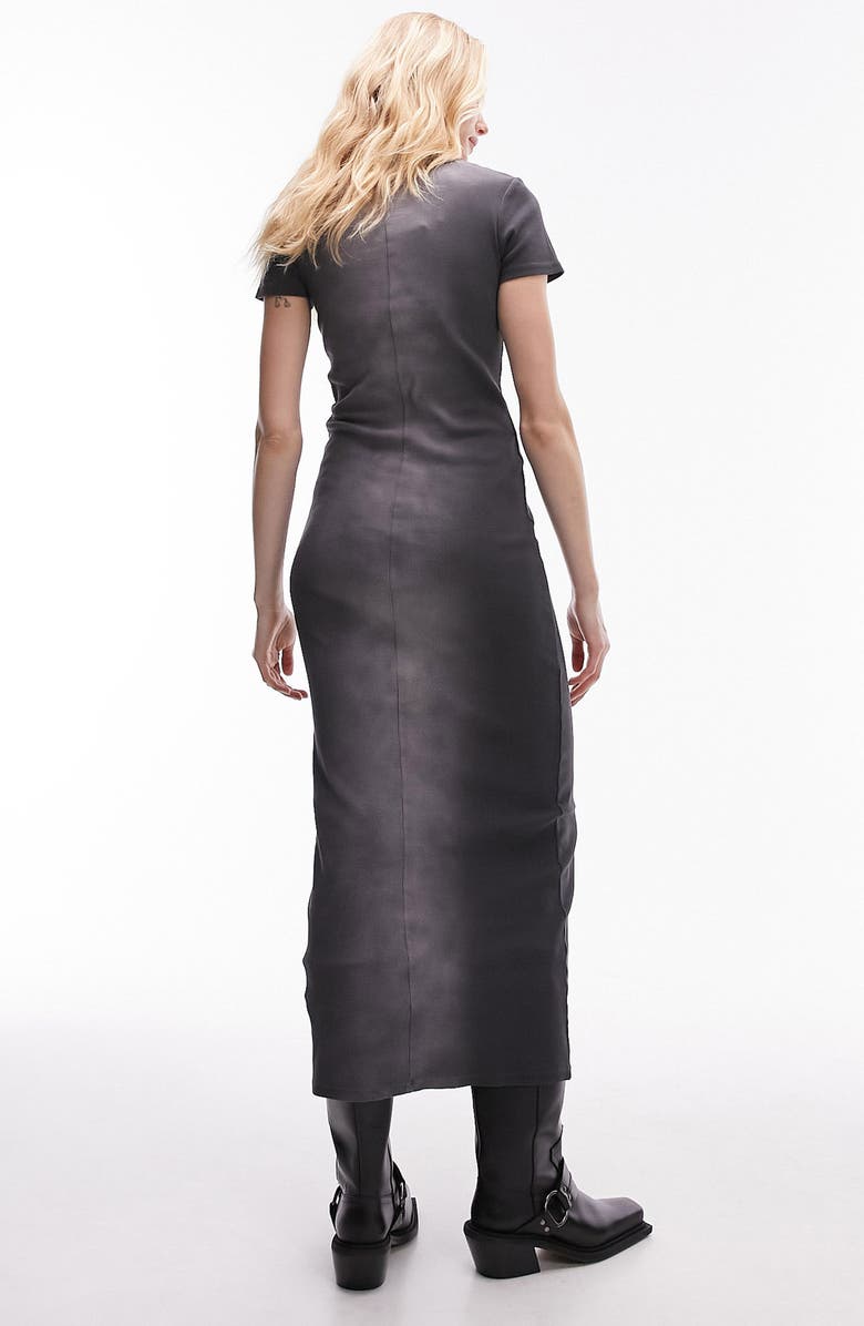 Topshop Acid Wash Rib Midi T-Shirt Dress, Alternate, color, Grey