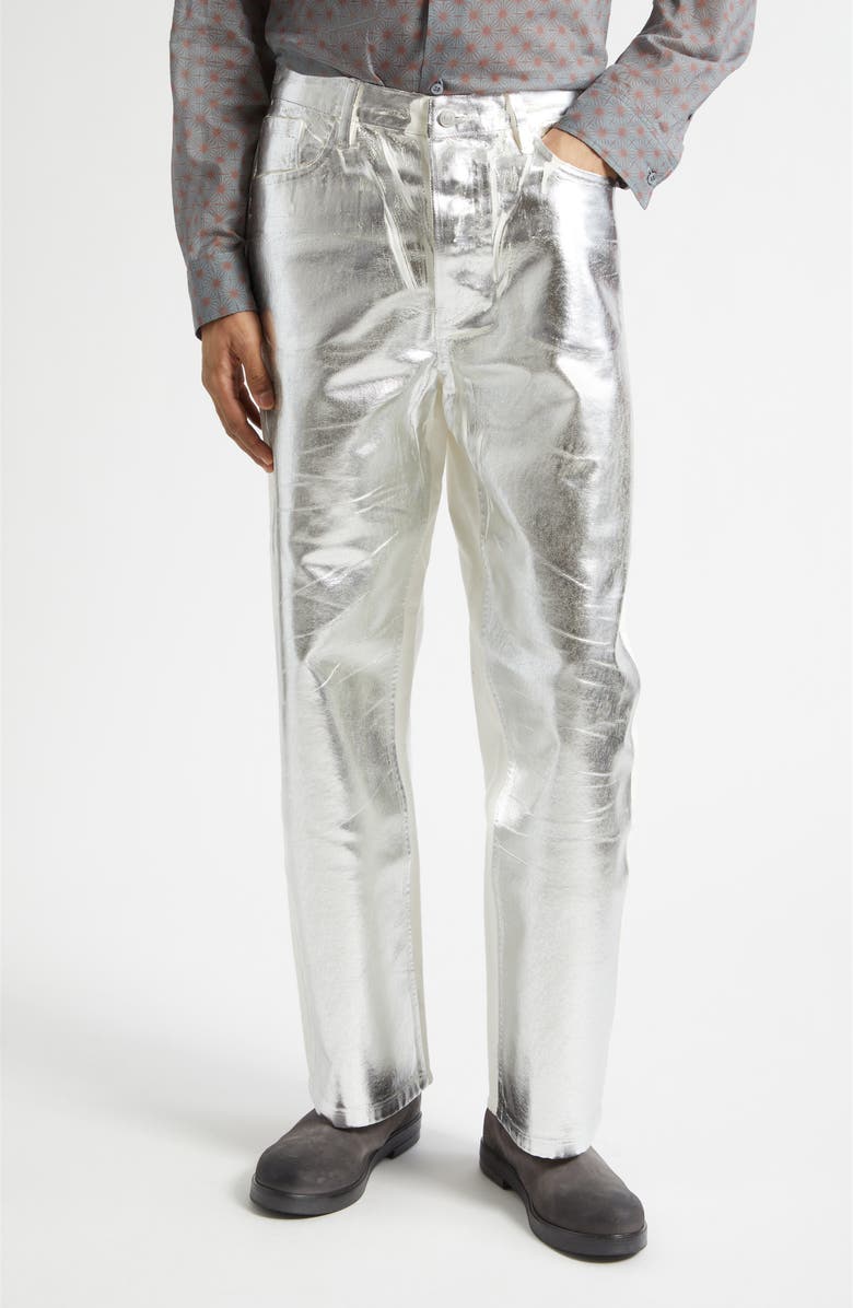 Dries Van Noten Pine Coated Metallic Jeans, Main, color, Off White