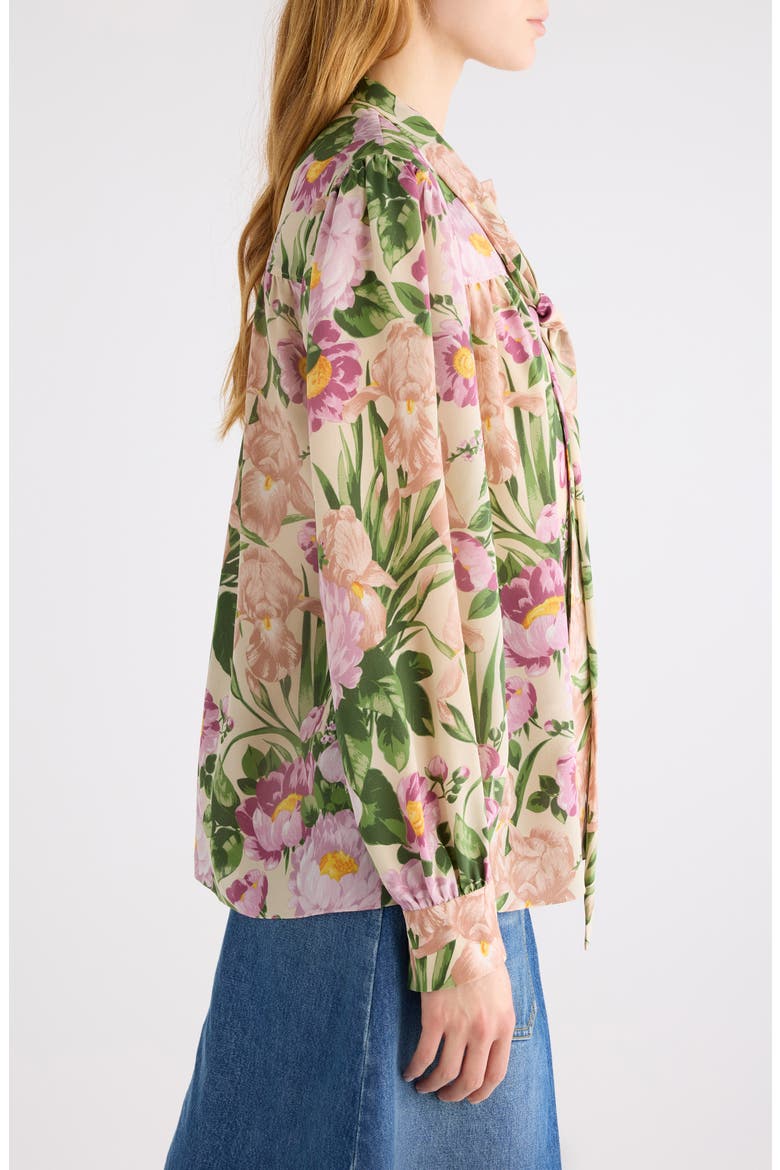 Floral Print Silk Charmeuse Top, Alternate, color, MACADAMIA BROWN