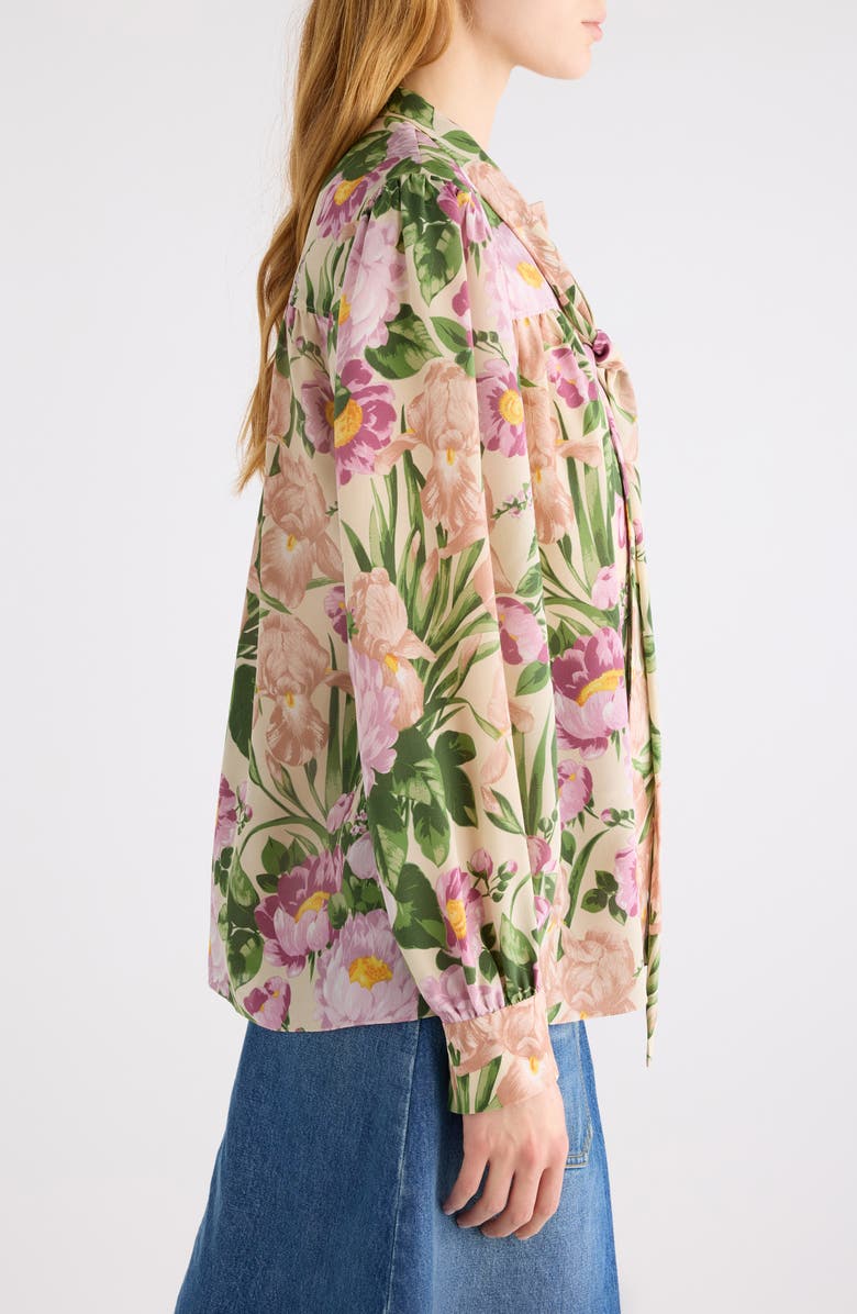 Chloé Floral Print Silk Charmeuse Top, Alternate, color, Macadamia Brown