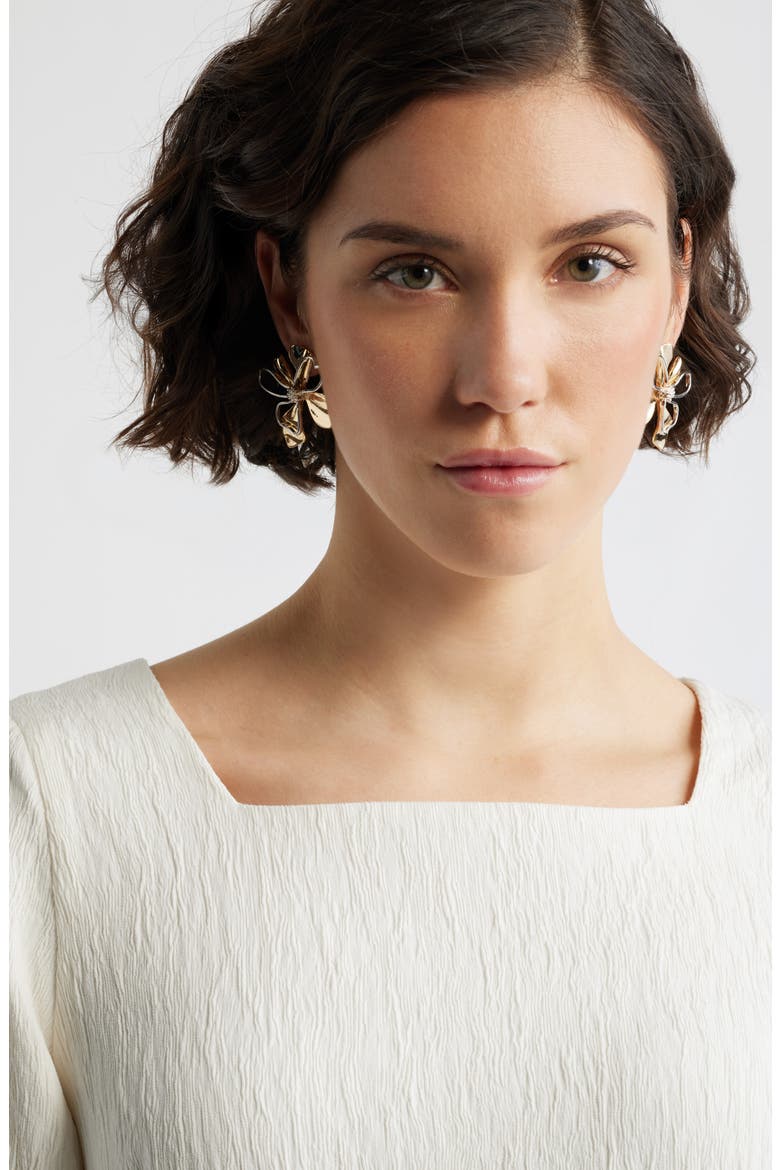 Crystal Center Open Petal Earrings, Alternate, color, GOLD- SILVER