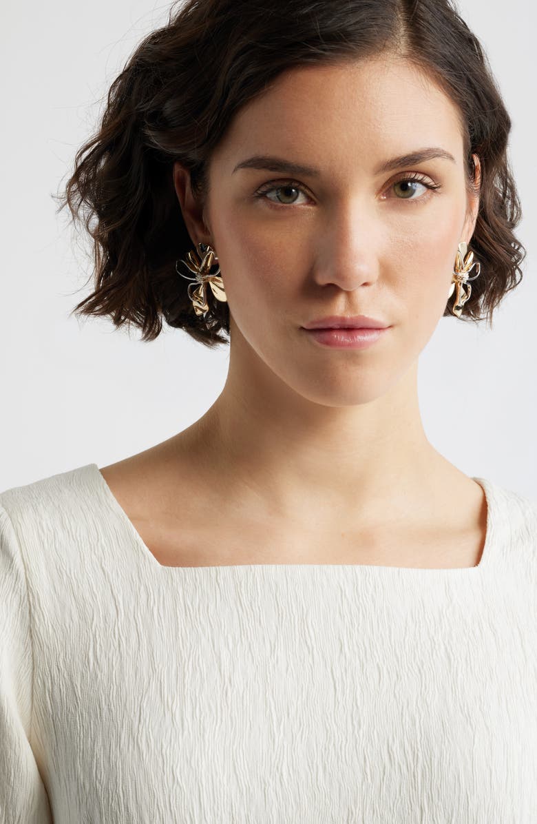 Nordstrom Crystal Center Open Petal Earrings, Alternate, color, Gold- Silver