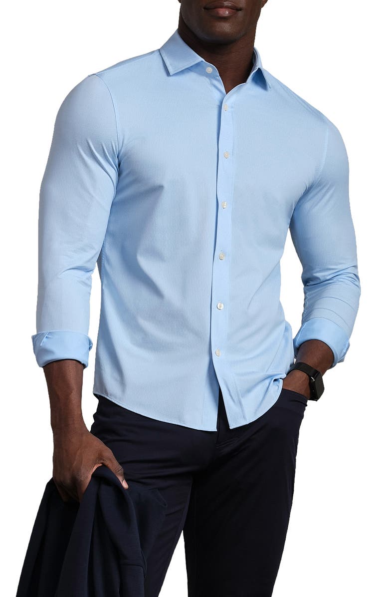Rhone Commuter Slim Fit Button-Up Shirt, Main, color, Business Blue Diamond Geo