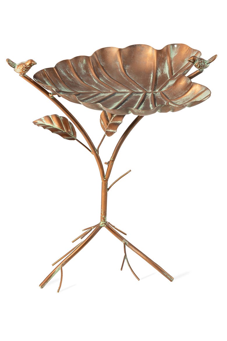 19.5"H Multifunctional 2-in-1 Metal Faux Copper Patina Finish Birdfeeder, Main, color, Gold