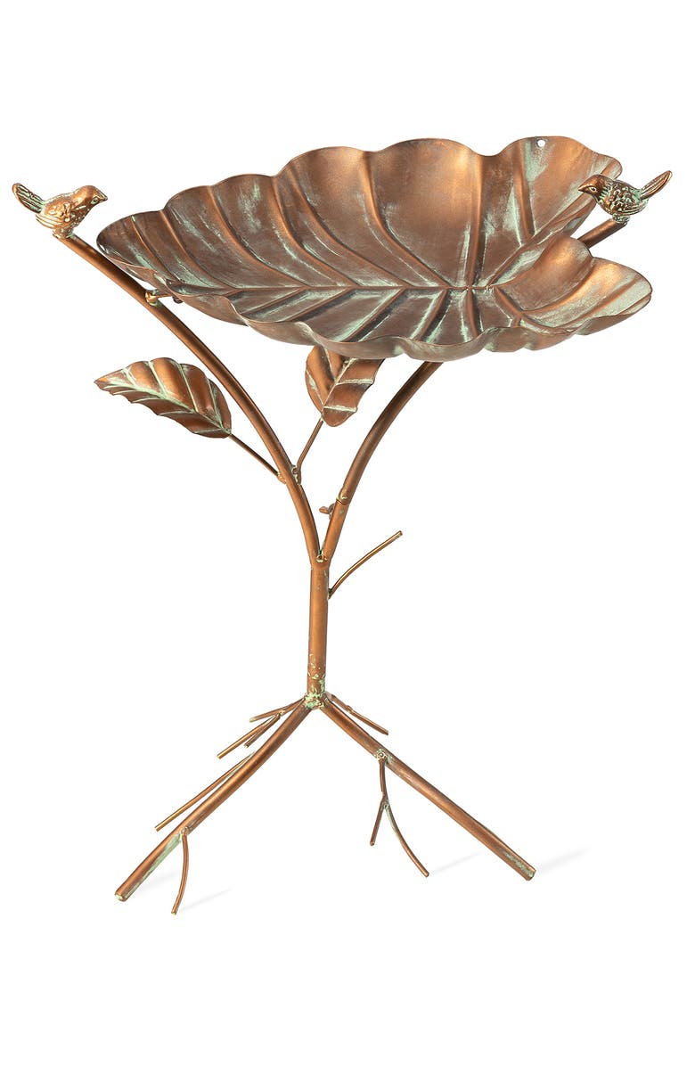 Glitzhome 19.5"H Multifunctional 2-in-1 Metal Faux Copper Patina Finish Birdfeeder, Main, color, Gold