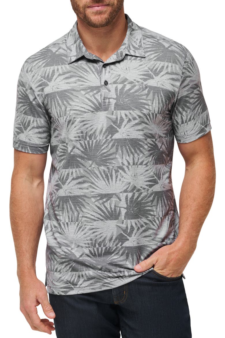 Sign Here Leaf Print Piqué Polo, Main, color, HEATHER LIGHT GREY