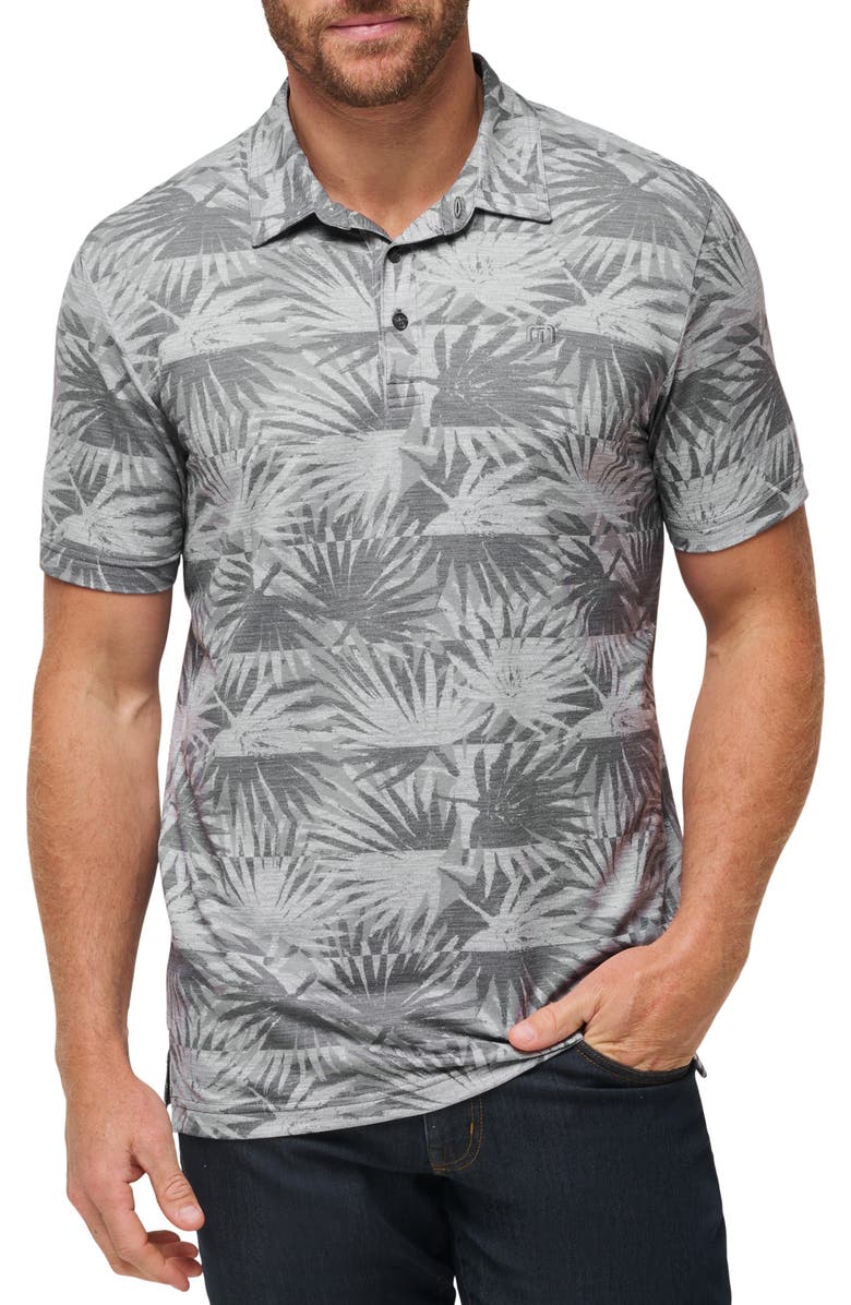 TravisMathew Sign Here Leaf Print Piqué Polo, Main, color, Heather Light Grey