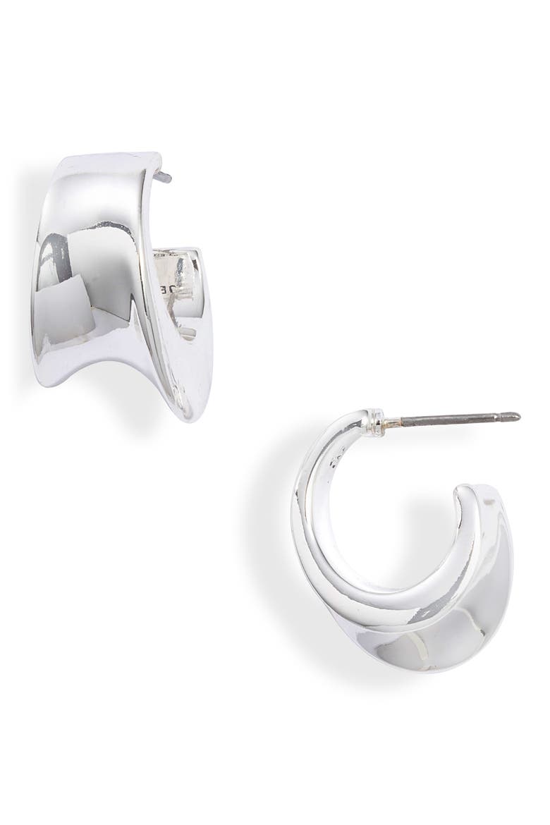 Bellevue Asymmetric Huggie Hoop Earrings, Main, color, SILVER