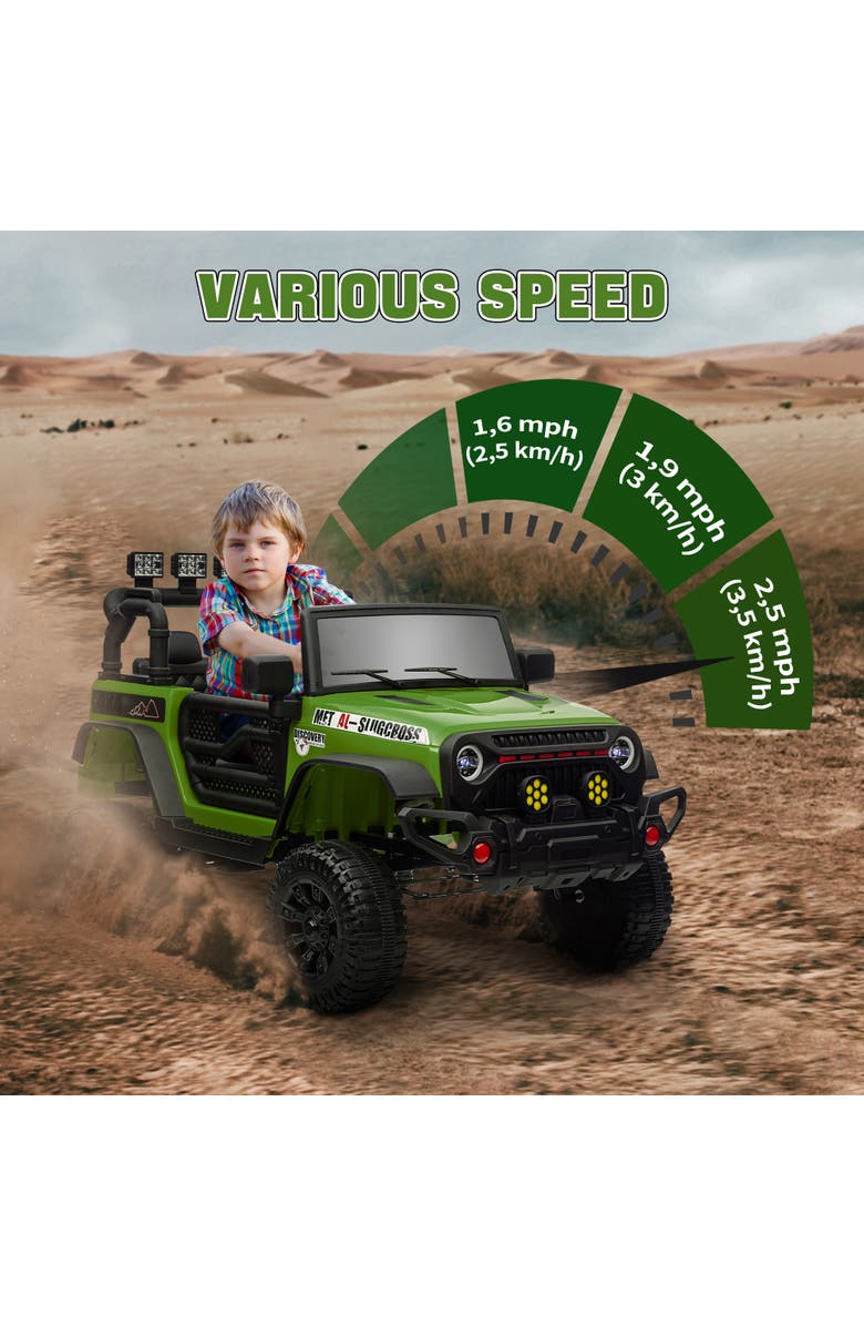 Qaba 12V Kids Ride on Truck with Parent Remote, Suspension Wheels, Music Horn LED Lights, Alternate, color, Green