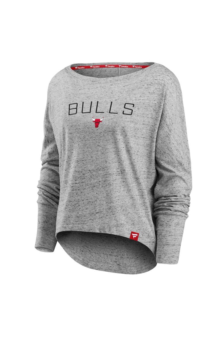 Women's Fanatics Branded Heathered Gray Chicago Bulls Nostalgia Off-The-Shoulder Long Sleeve T-Shirt, Alternate, color, Heather Gray