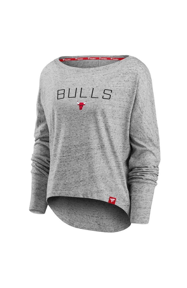FANATICS Women's Fanatics Branded Heathered Gray Chicago Bulls Nostalgia Off-The-Shoulder Long Sleeve T-Shirt, Alternate, color, Heather Gray
