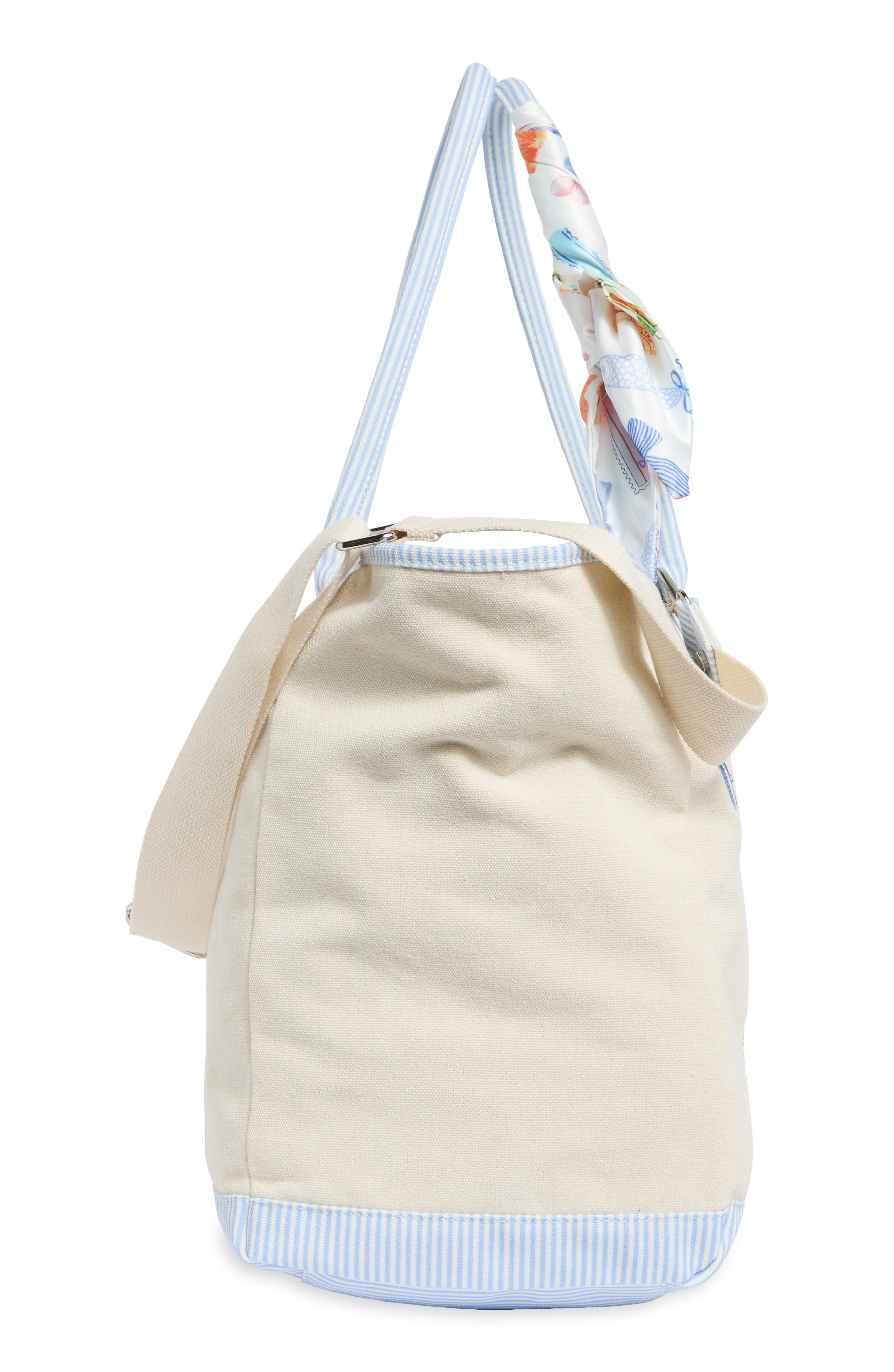 Madden Girl Embroidered Canvas Tote Bag, Alternate, color, Natural Blue Stripe