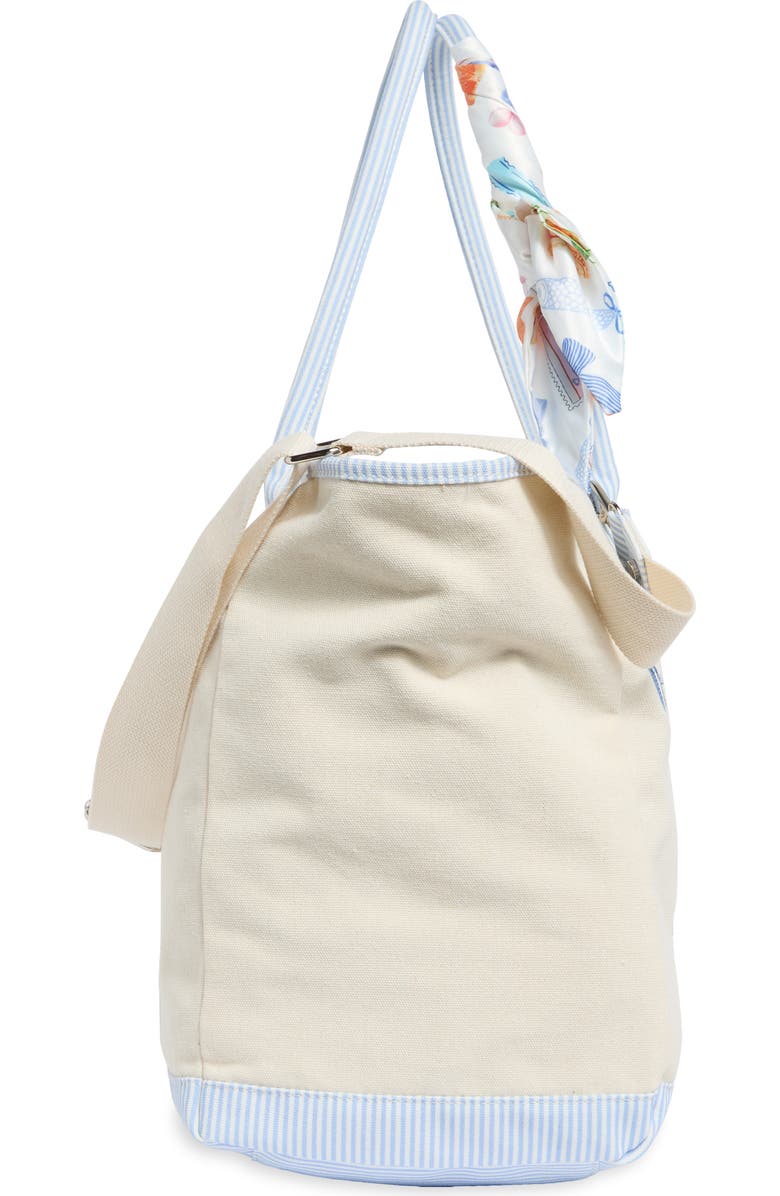 Madden Girl Embroidered Canvas Tote Bag, Alternate, color, Natural Blue Stripe