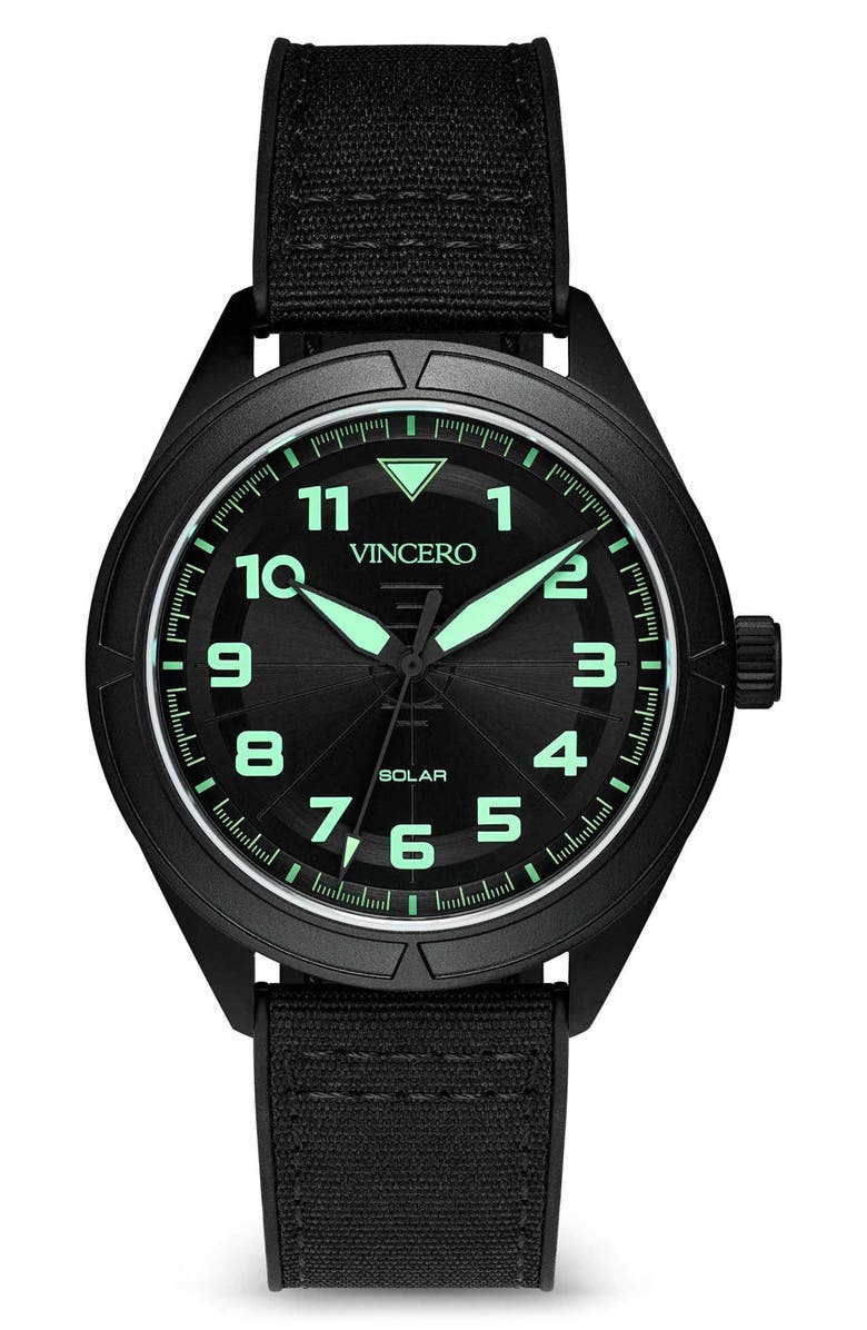 Vincero The Stratos Titanium Solar Webbing Strap Watch, 41mm, Main, color, Dark Matter