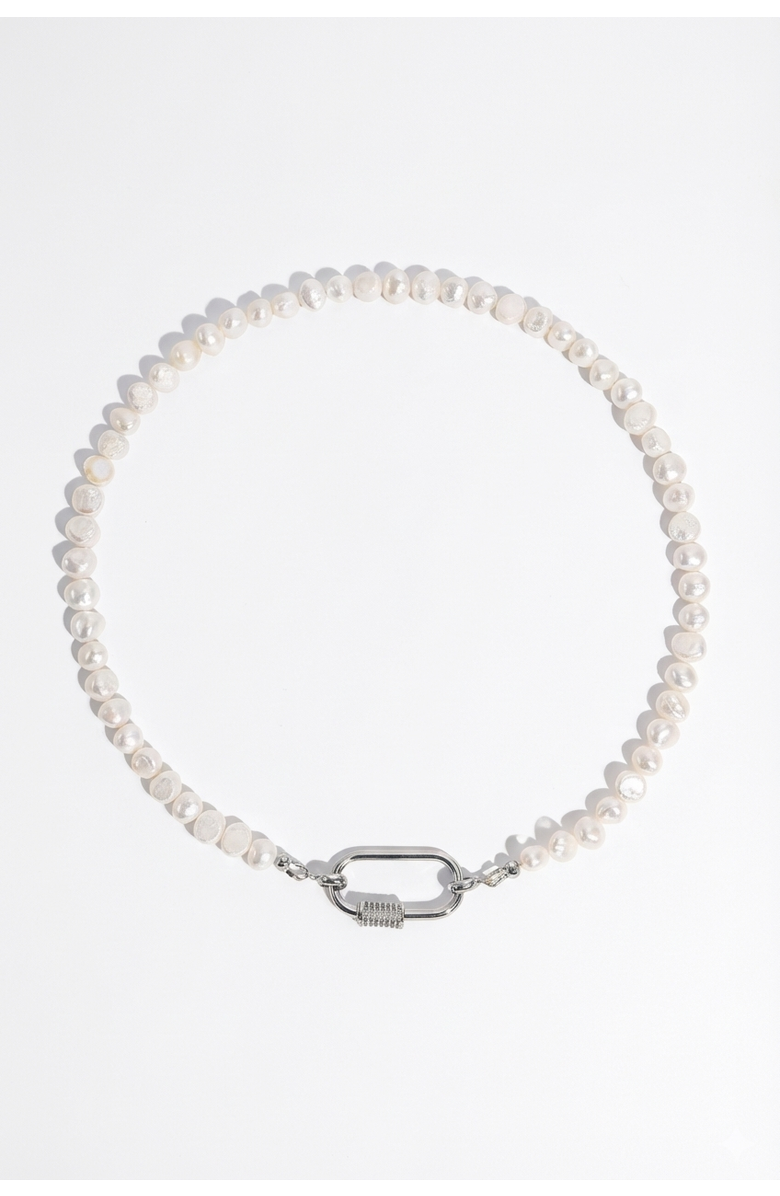 Joey Baby Freshwater Pearl Carabiner Clasp Gold Necklace, Main, color, Silver