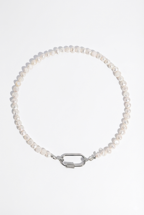 Freshwater Pearl Carabiner Clasp Gold Necklace