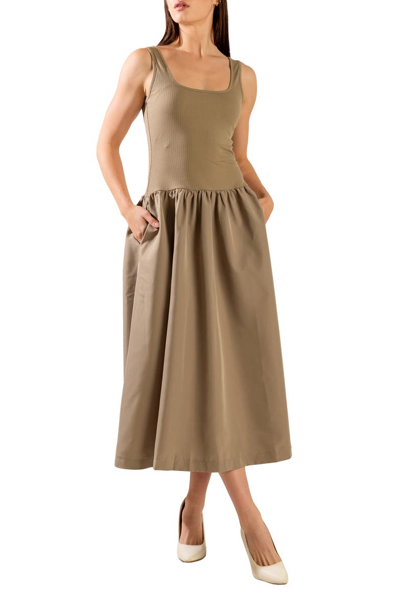 Sleeveless Mixed Media Maxi Dress, Main, color, TAUPE