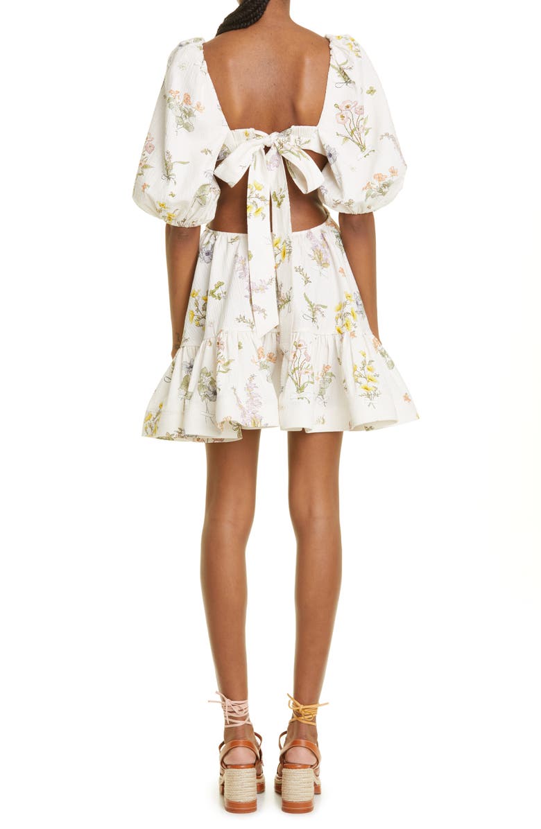 Zimmermann Floral Print Cutout Babydoll Dress, Alternate, color, 