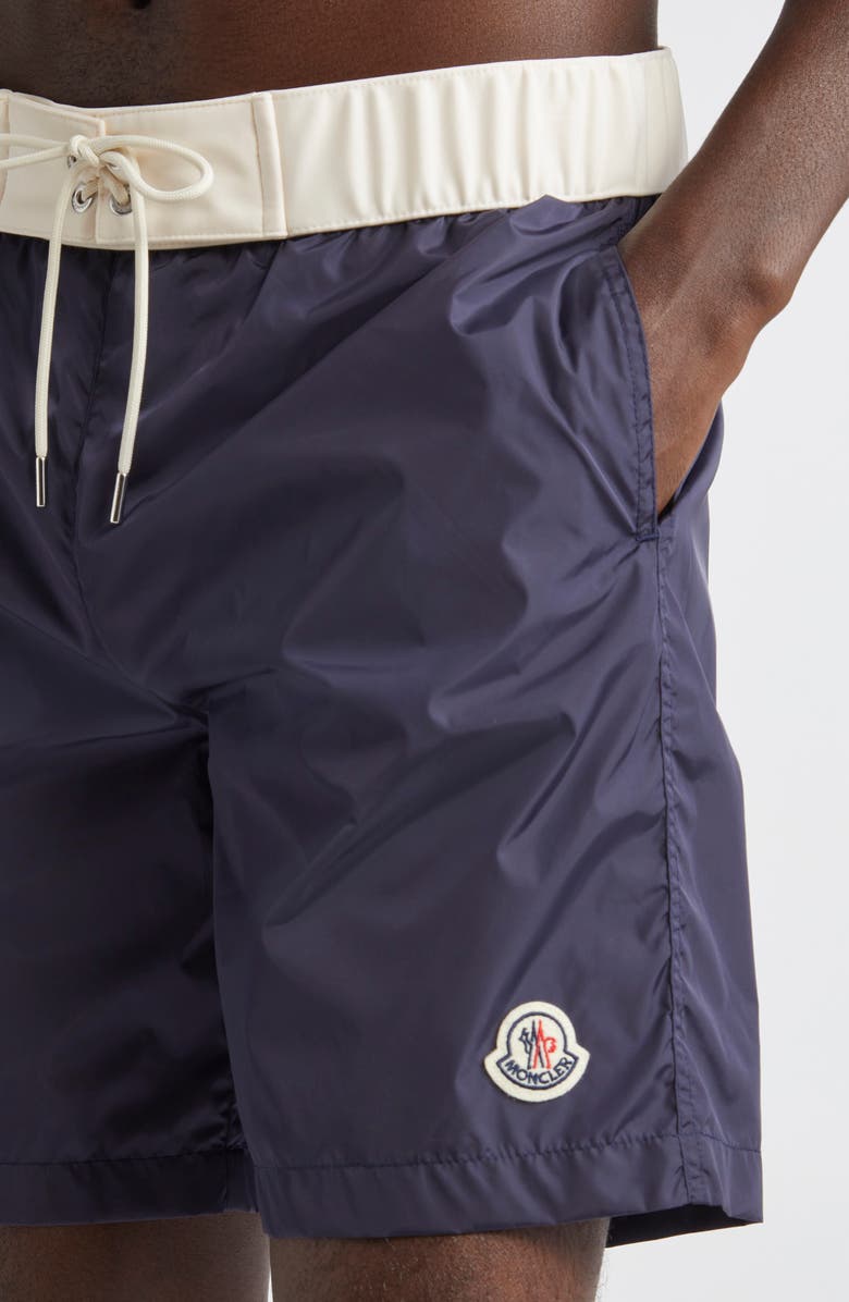 Moncler Logo Patch Swim Trunks, Alternate, color, Inkling