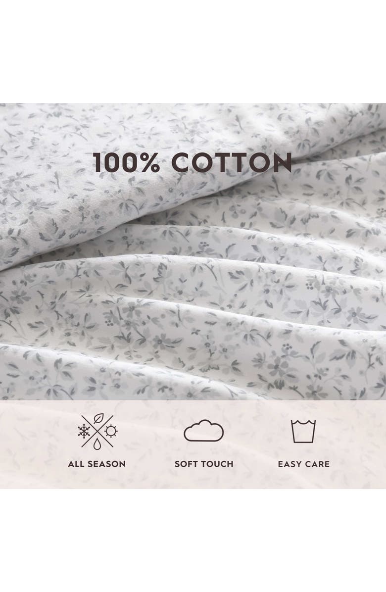 Laura Ashley Tierney Floral 300 Thread Count Cotton Sateen Sheet Set, Alternate, color, Light-Pastel Grey