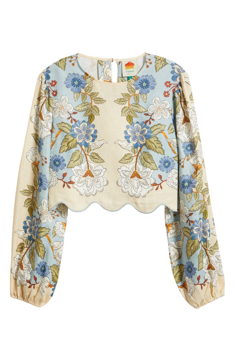 FARM Rio Garden Scarf Print Linen Top, Alternate, color, Garden Scarf Blue