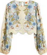 FARM Rio Garden Scarf Print Linen Top