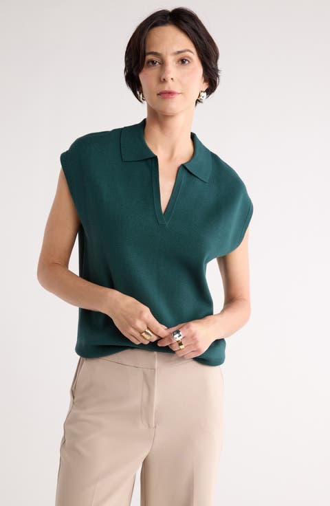 Sleeveless Popover Polo Sweater