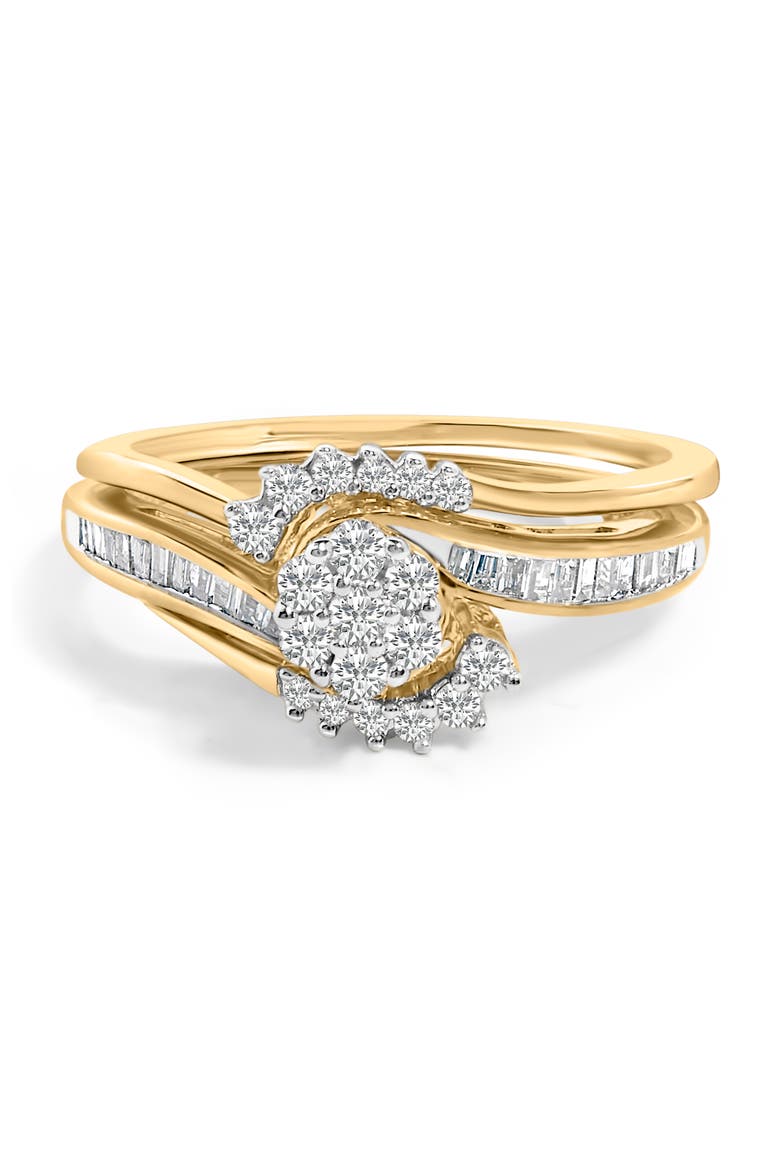 14K Yellow Gold Plated Sterling Silver 1/2 Cttw Diamond Cluster Spiral Bridal Set, Main, color, Yellow Gold over Silver