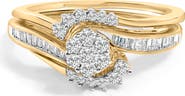 Haus of Brilliance 14K Yellow Gold Plated Sterling Silver 1/2 Cttw Diamond Cluster Spiral Bridal Set