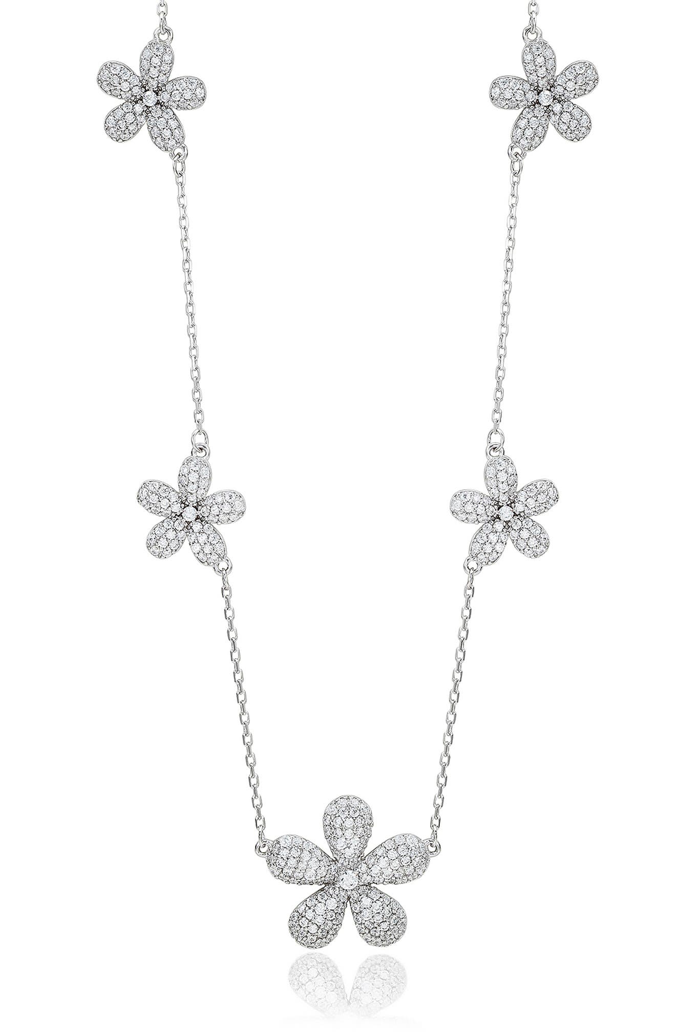 SUZY LEVIAN Cubic Zirconia Flower Pavé Station Necklace