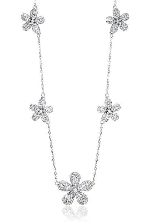 Cubic Zirconia Flower Pavé Station Necklace