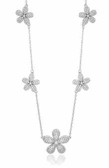 SUZY LEVIAN Cubic Zirconia Flower Pavé Station Necklace