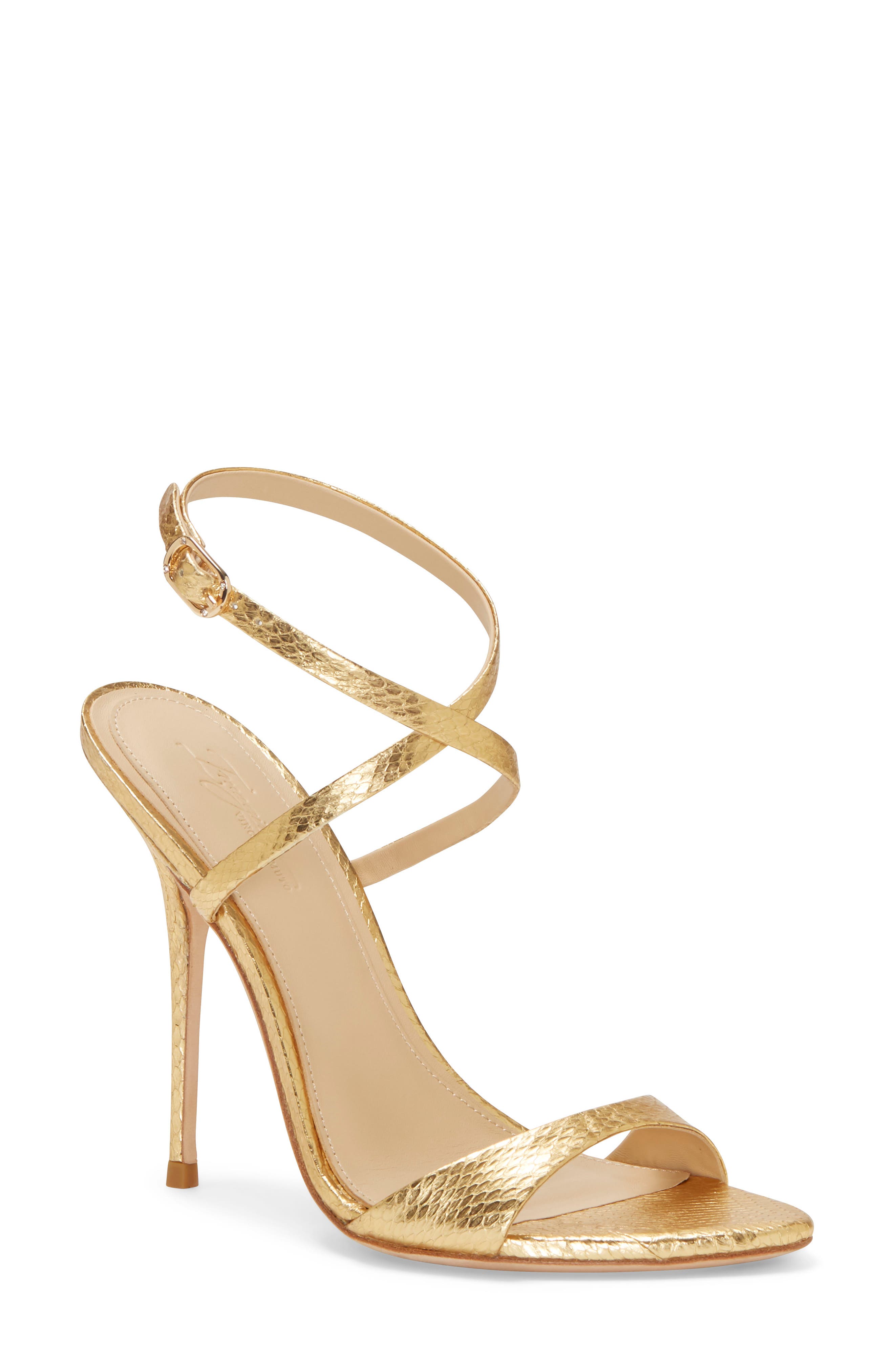 Imagine Vince Camuto Rora Ankle Strap Stiletto Sandal, Main, color, GOLD SNAKE PRINT