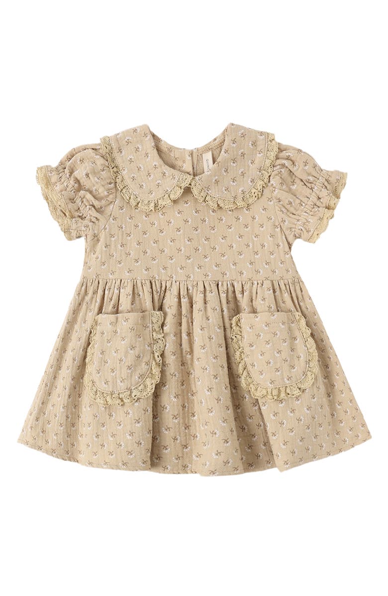 QUINCY MAE Kids' Marisol Lace Trim Organic Cotton Dress & Bloomers Set, Alternate, color, Butterscotch