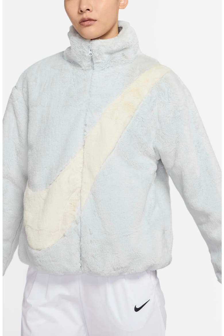 Sportswear Faux Fur Swoosh Jacket, Main, color, PHOTON DUST/ CASHMERE
