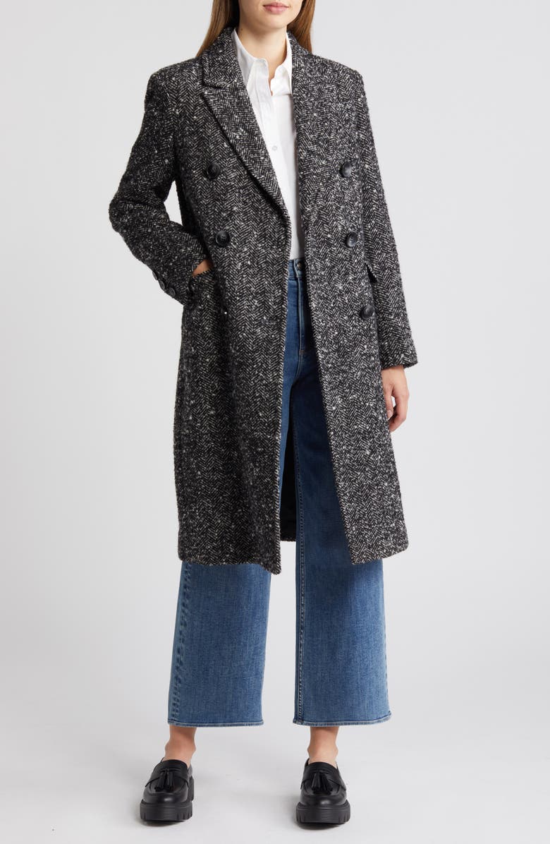Sam Edelman Reefer Double Breasted Herringbone Tweed Coat, Alternate, color,