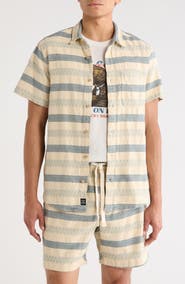 Lucky Brand San Gabriel Dobby Stripe Short Sleeve Cotton Button-Up Shirt