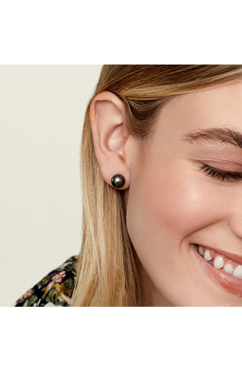 The Pearl Source Tahitian South Sea Round Pearl Stud Earrings 9mm, Alternate, color, White Gold