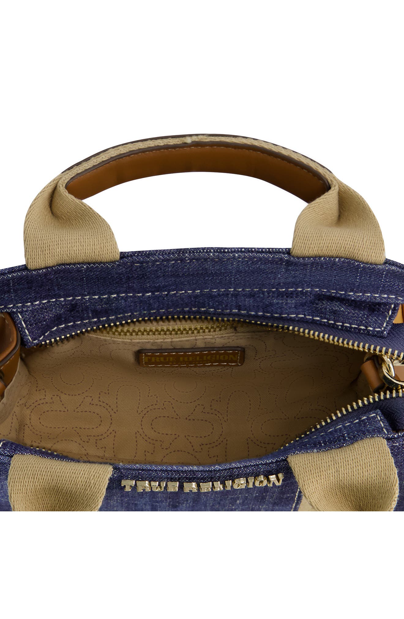 True Religion Mini Logo Denim Convertible Tote Bag, Alternate, color, Dark Denim