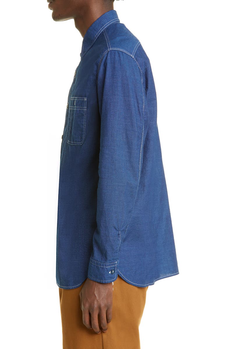 BEAMS Plus Men's WORK Indigo Chambray Button-Up Shirt, Alternate, color, 