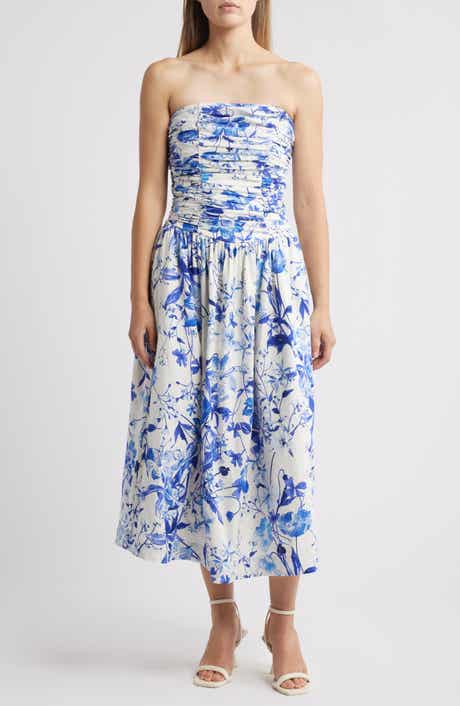 Chelsea28 Ruched Linen Blend Strapless Sundress